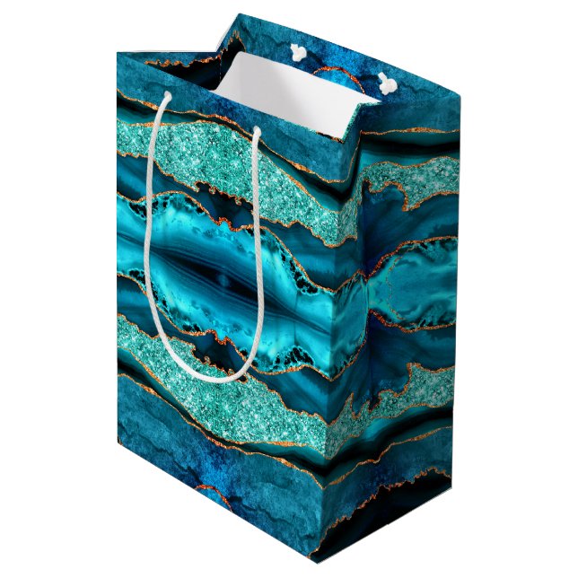 Sac cadeau turquoise Blue Gold Parties scintillant (Dos Angle)