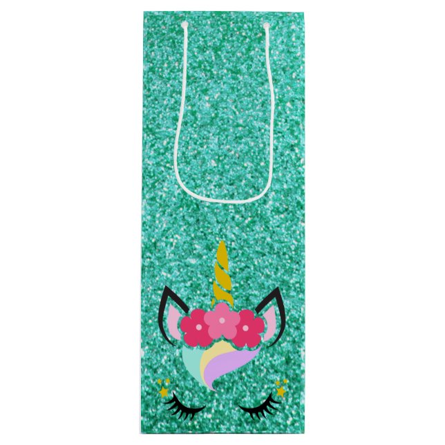 Sac cadeau Unicorn Turquoise Parties scintillant V (Devant)