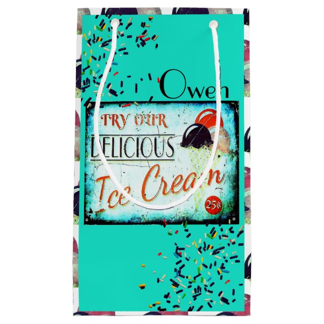 Sac cadeau vintage en crème glacée turquoise (Devant)