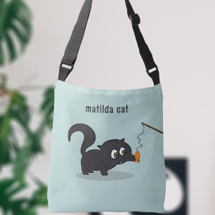 Sac carrossable bleu chat noir mignon