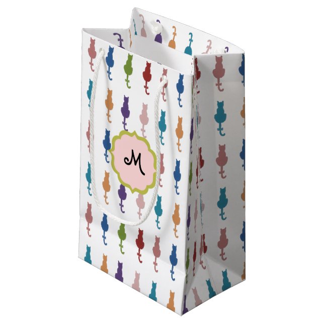 Sac coloré de cadeau de monogramme de chats (Devant Angle)