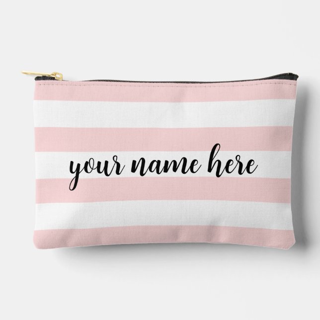 Sac cosmétique à rayures roses personnalisées (Recto)