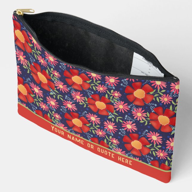 Sac Cosmétique Personnalisé À Motif Floral Rouge (Ouvrir)