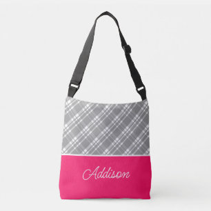 Sac Crossbody Gris Gris Grand Plaid Et Rosé