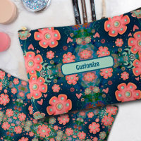 Sac d'accessoires à motif floral rose bleu élégant
