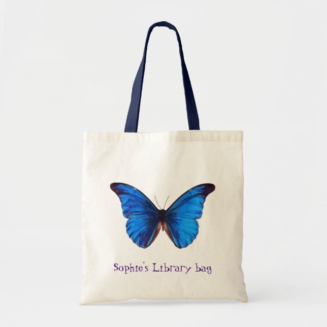 Sac de bibliothèque avec le papillon bleu nommé de (Devant)