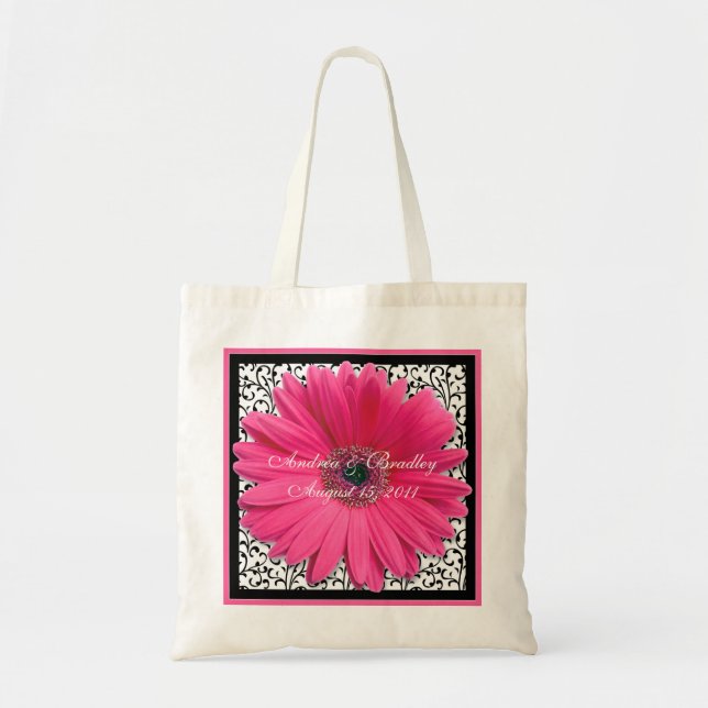 Sac de bienvenue de Mariage noir rose Gerbera Dais (Devant)
