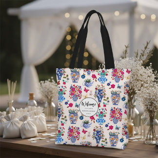 Sac de bienvenue en toile pour mariage floral de s