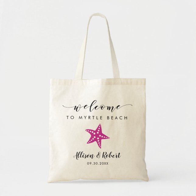 Sac de bienvenue Mariage Starfish, Plage, Fuchsia  (Devant)