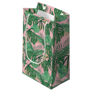 Sac de cadeau de feuille tropical rose et vert