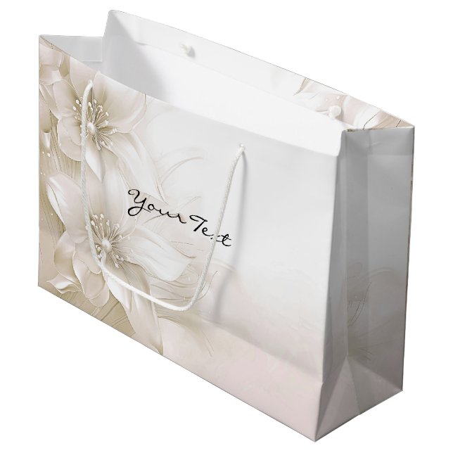 Sac de cadeau de fleurs blanches ivoire élégant (Devant Angle)