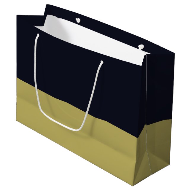Sac de cadeau de marine et d'or - grand, brillant (Devant Angle)