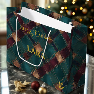Sac de cadeau de Noël à motif tartan plaid brossé