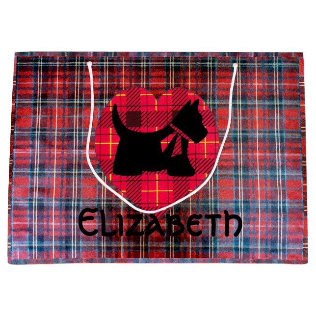 Sac de cadeau de Scotty de coeur de tartan grand (Devant)