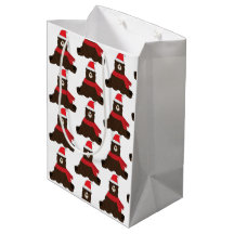 Sac de cadeau marron ours des fêtes d'hiver moyen 