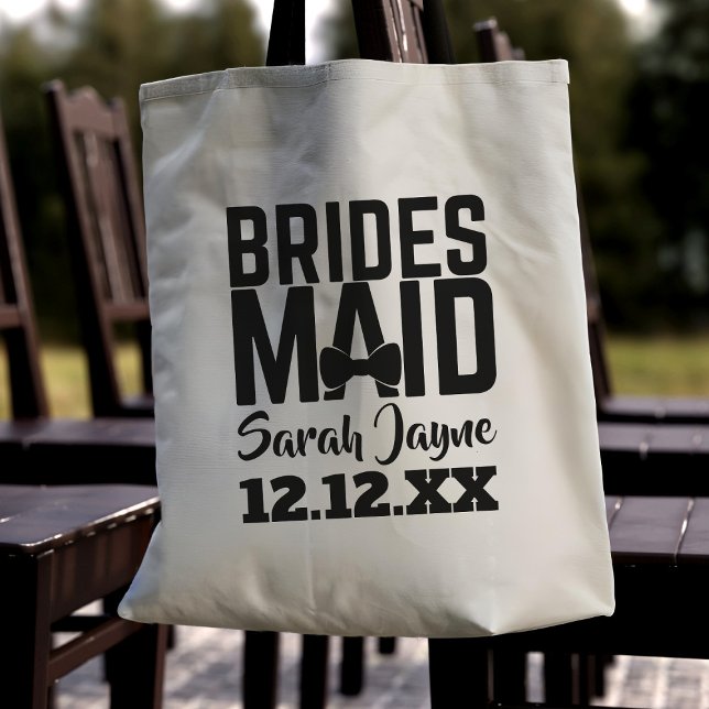 Sac de courses de mariage Cadeau de demande de dem (Add your Bridesmaid's name & your wedding date to this tote bag and fill with proposal gifts for her)