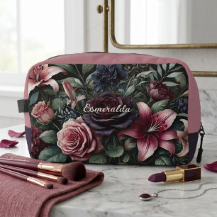 Sac de maquillage de voyage à fleurs de roses goth