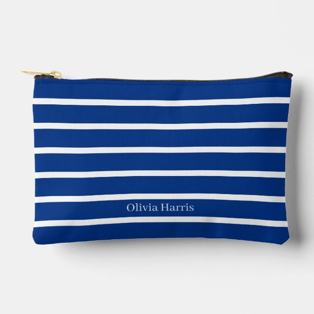 Sac de maquillage Nautique bleu et blanc classique (Recto)