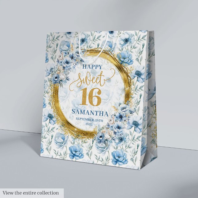 Sac de Parties scintillant en Sweet sixteen bleu c (Personalized Light Blue Sweet Sixteen Glitter Bag)