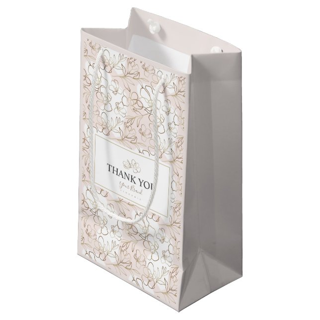 Sac de petit papier personnalisé Merci rose  (Devant Angle)