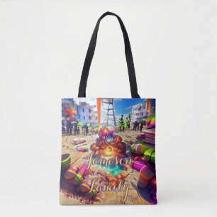 Sac de plage familial Bienvenue ballons de sable