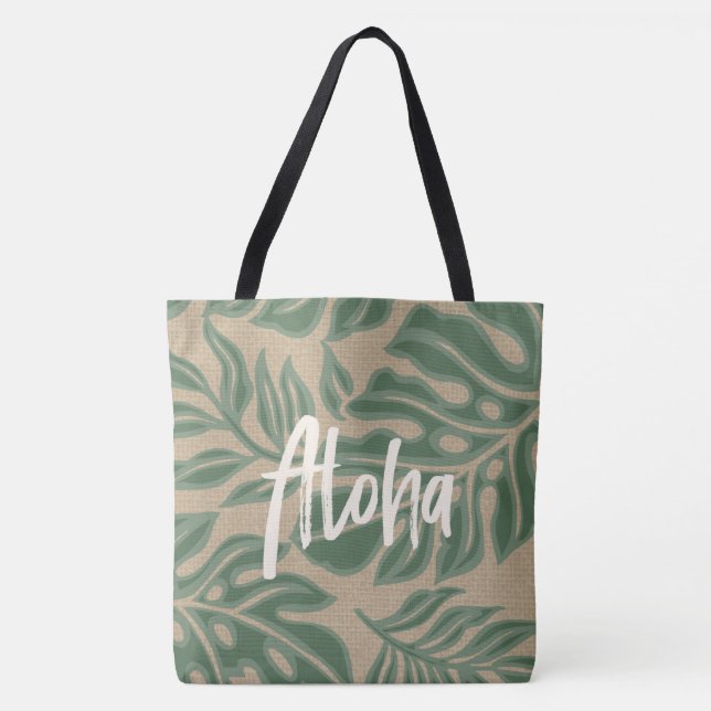 Sac de plage tropicale hawaïenne Tiki Sage Green H (Devant)