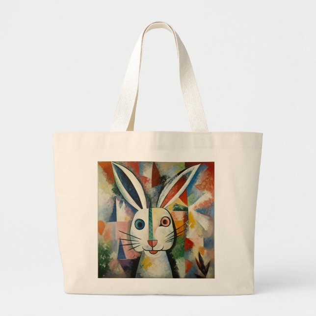 Sac de shopping avec un portrait de lapin (Devant)
