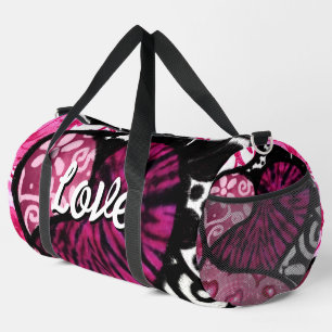 Sac De Sport Abstrait coeur d'amour rose Floral Pois noir