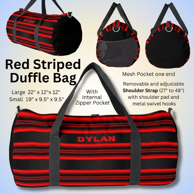 Sac De Sport Ajouter le nom Initiales Red Stripes Black Texture (Créateur téléchargé)