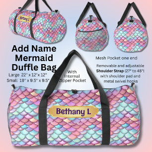 Sac De Sport Ajouter un nom, Pink Aqua Mermaid Scales avec étoi