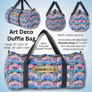 Sac De Sport Ajouter un nom Rose Bleu Art Déco Fleurs Abstraite