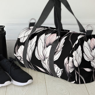 Sac De Sport Anémone Élégante Fleur Noir