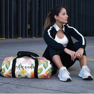 Sac De Sport Aquarelle Fleurs tropicales Motif Personnalisé