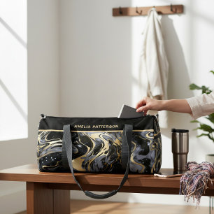 Sac De Sport Aquarelle Motif en marbre liquide Nom personnalisé