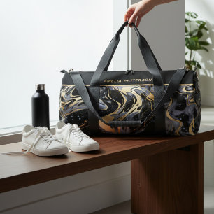 Sac De Sport Aquarelle Motif en marbre liquide Nom personnalisé