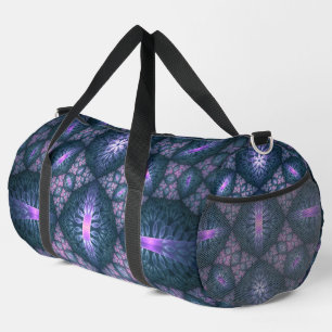 Sac De Sport Art abstrait de motif fractal 3D bleu violet rose
