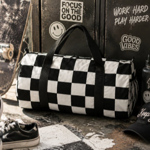 Sac De Sport Audacieux Classique Rétro Carreaux Noir et Blanc