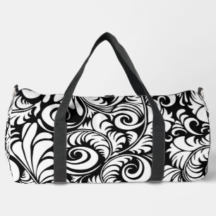 Sac De Sport Black Blanc Abstrait Floral Imprimer Grand Duffin
