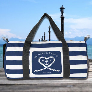 Sac De Sport Bleu Marin Corde Rayée Coeur Ancre Mariage 