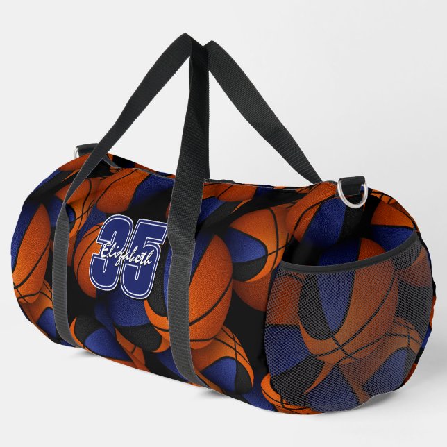 Sac De Sport Bleu noir équipe de basket couleurs nom du joueur (Coin droit)