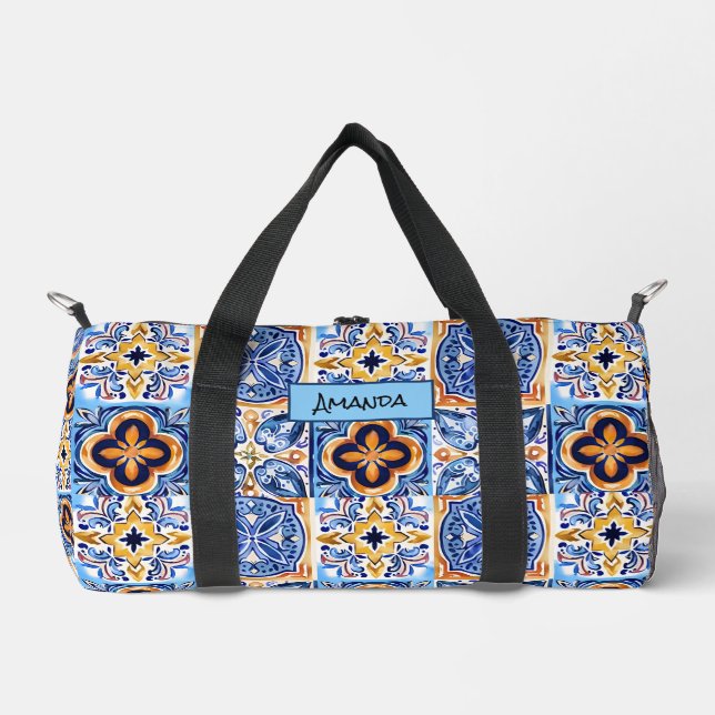 Sac De Sport Bleu sicilien Bleu blanc céramique méditerranéenne (Recto)