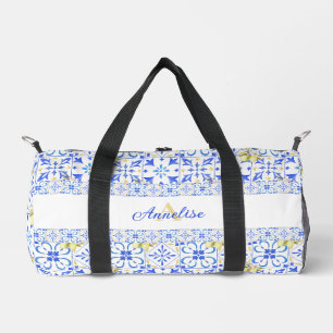 Sac De Sport Carreaux Bleus Motif Monogramme Citron Country Fra