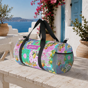 Sac De Sport Carreaux floraux de collage de citrus siciliens ro