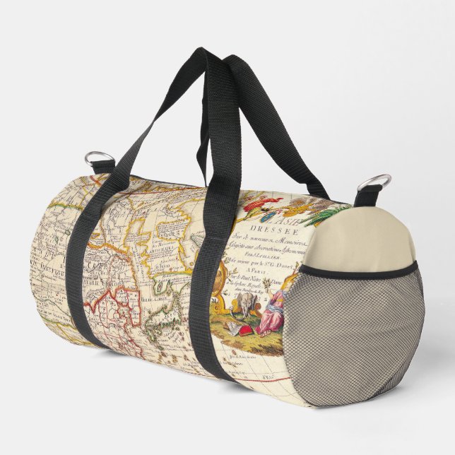 Sac De Sport Carte du monde Vintge en Brown et ivoire (Coin droit)