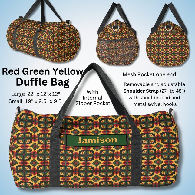 Sac De Sport Changer de nom, Rouge Vert Jaune Noir Carrés (Créateur téléchargé)