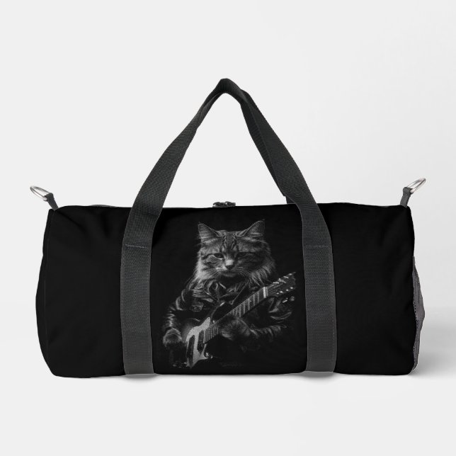 Sac De Sport Chat avec cuir Veste jouant guitare électrique (Recto)