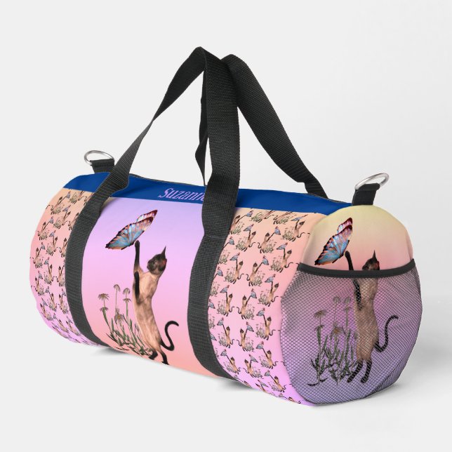 Sac De Sport Chat Et Papillon Siamois Personnalisé (Coin droit)