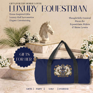 Sac De Sport Cheval Équestre de Luxe Navy Or & Ivoire