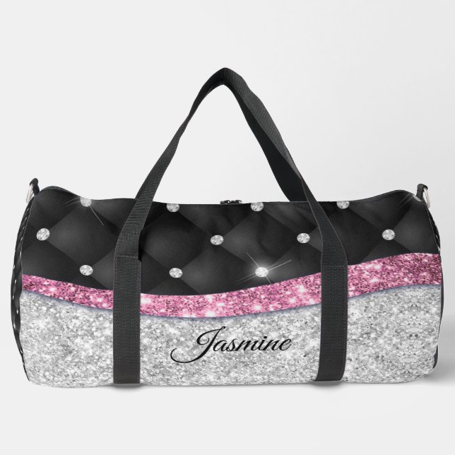 Sac De Sport Chic girly faux parties scintillant argent noir ro (Recto)