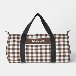 Sac De Sport Chocolate Brown Plaid Gingham Personalized